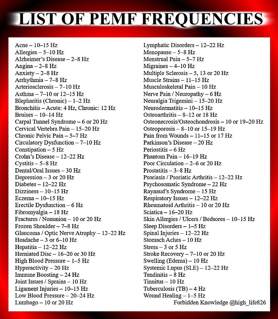 Every Spooky2 contains a PREF, called a Coil, that is easy to use.

The key to PEMF biophotonic frequencies, which are shown in this list, is keeping your settings between 1-99Hz.